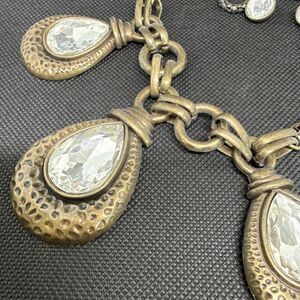 Paparazzi Jewelry Set Bronze Clear Crystal Teardrop Necklace Earrings